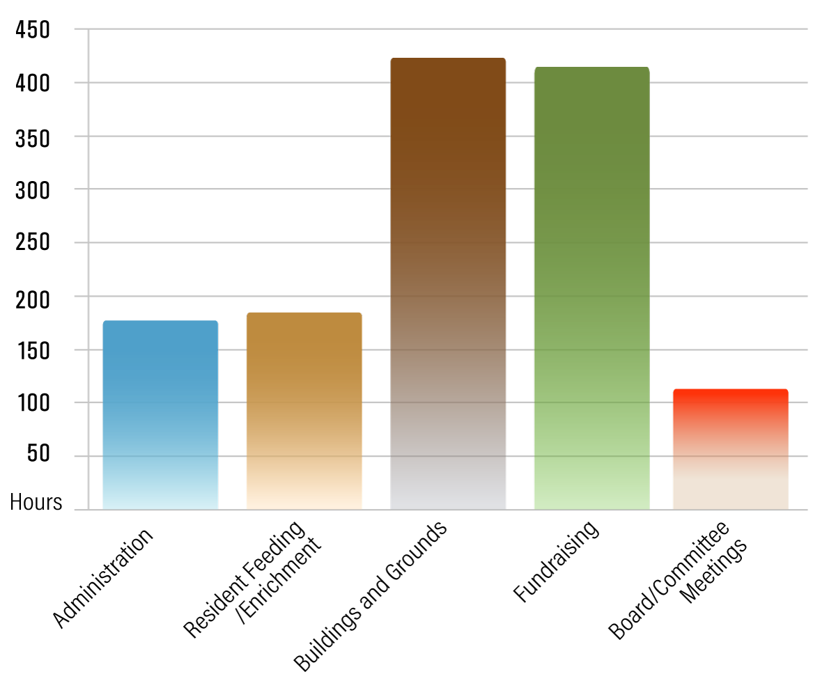 Chart showing the where most of the volunteer hours went.