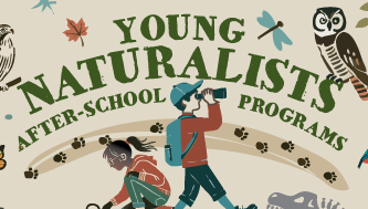 an illustration for the Young Naturalists Program showing two young kids exploring the natural nature
