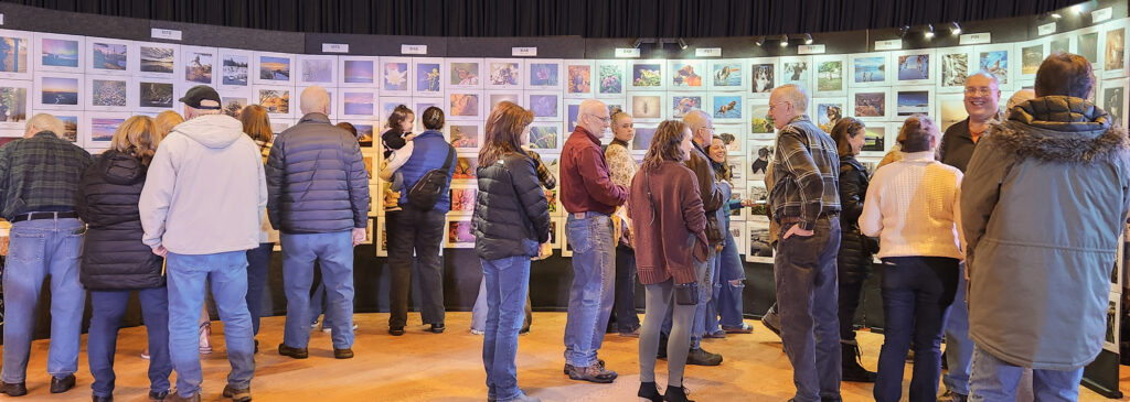People voting on photos at the Northwoods Wildlife Center's Photo Gala